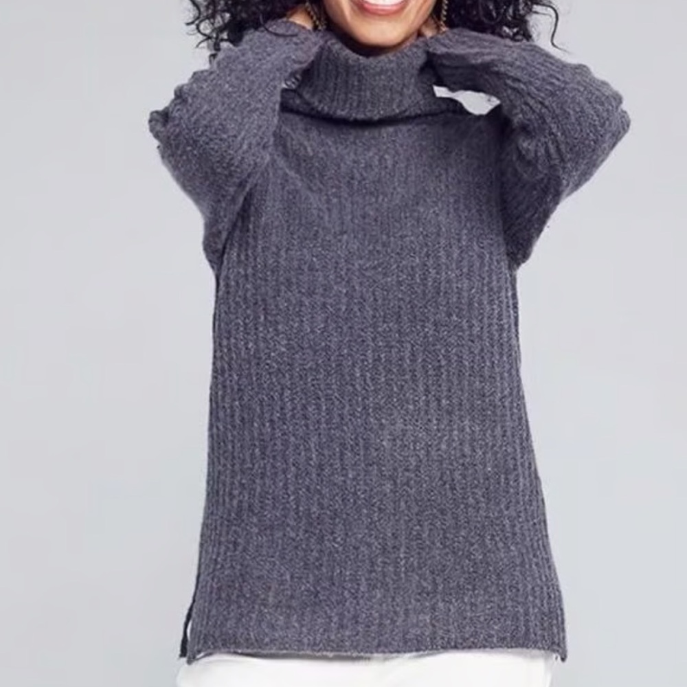 Faherty gray flurry London fog turtleneck sweater cashmere wool blend